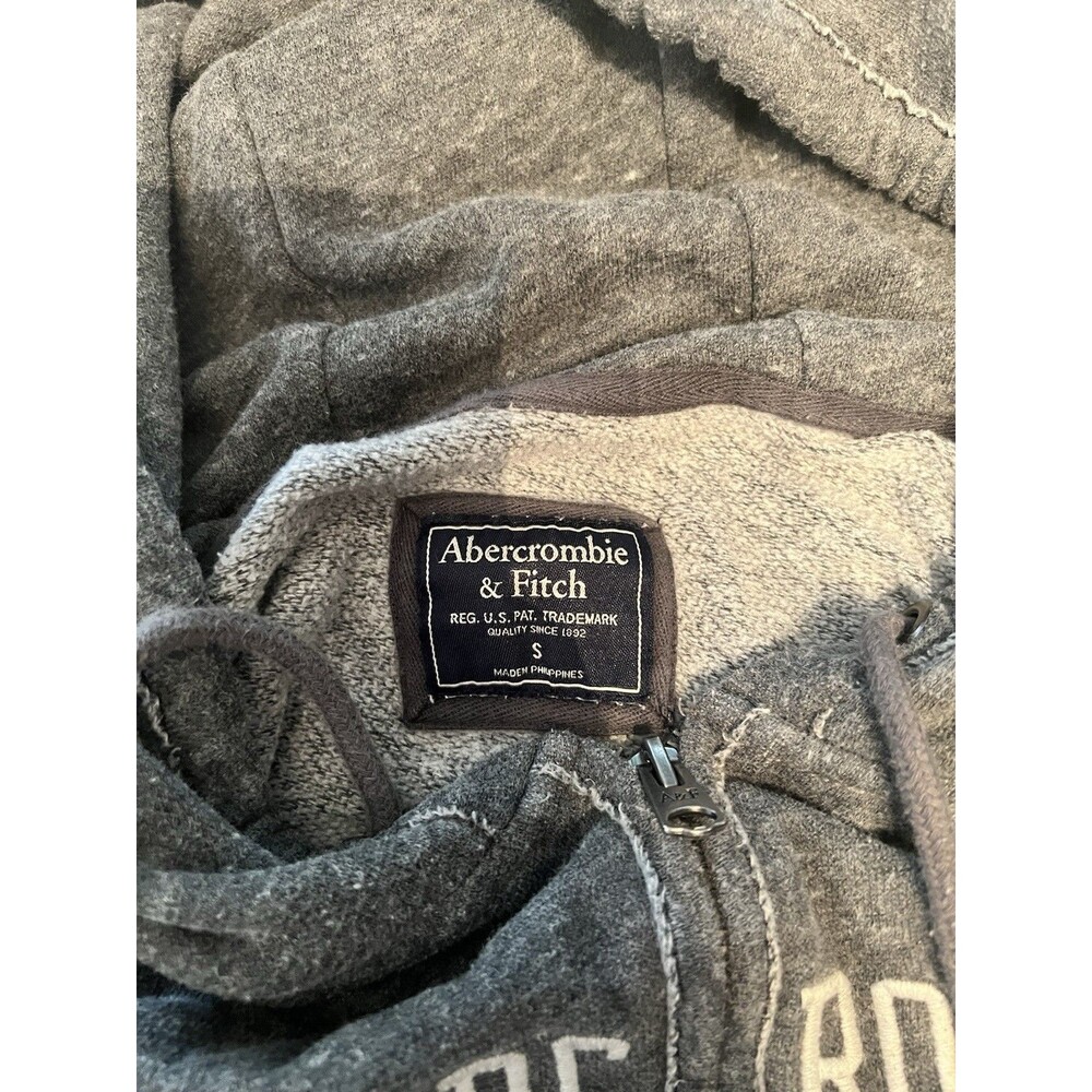 Abercrombie‎ & Fitch Mens Full Zip Hoodie Gray Varsity Logo 1892 Fleece Small - Picture 2 of 4